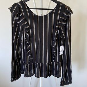 NWT! Black Top w/ Ruffles and Stripe